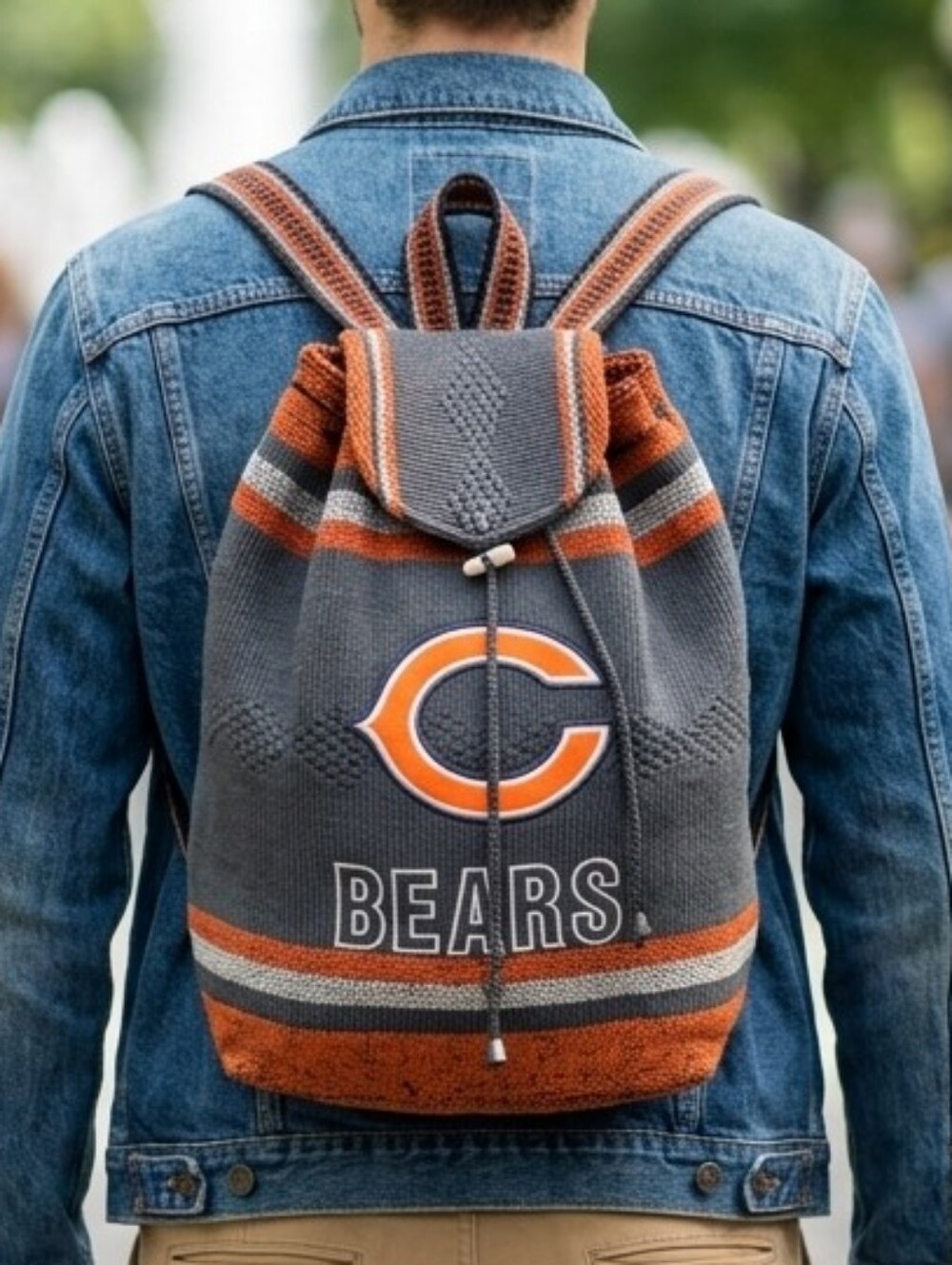 Vintage Chicago Bears Woven Drawstring Backpack Baja Knit Gameday Bag